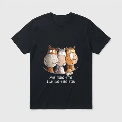 Mir Reichts Ich GEH Reiten T-Shirt – Drei Pferdeköpfe, Spruch „Mir Reicht's Ich Geh Reiten“ – Klassisches T-Shirt in Schwarz