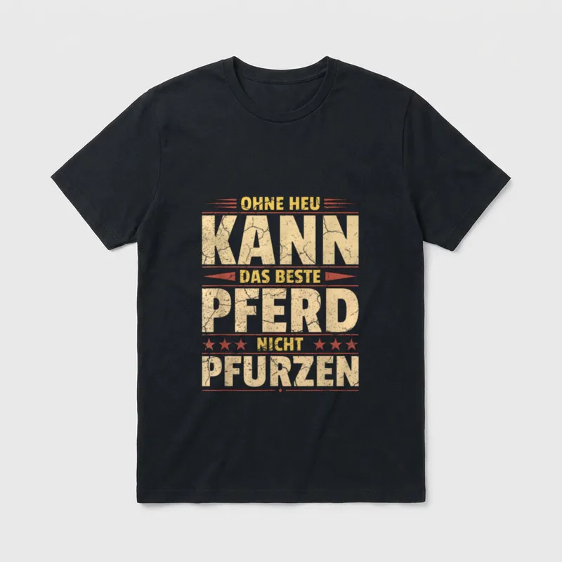 Ohne Heu kann T-Shirt – Spruch: „Ohne Heu kann das Beste Pferd Nicht pfurzen“ – Klassisches T-Shirt in Schwarz
