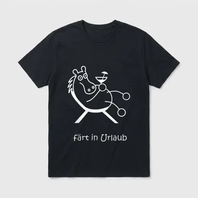 färt in Urlaub lustiges T-Shirt – Pferd auf Rädern mit Cocktail, Schriftzug färt in Urlaub – Klassisches T-Shirt in Schwarz