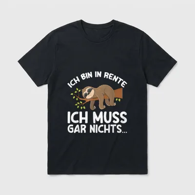 Ich Bin In Rente T-Shirt – Faultier schläft auf Ast, Spruch Ich Bin In Rente – Klassisches T-Shirt in Schwarz