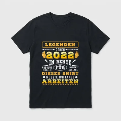 T-Shirt Rente 2022 – „Legenden gehen 2022 in Rente“ mit Flügeln und Sternen – Klassisches T-Shirt in Schwarz