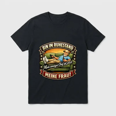 Rente 2026 Ruhestand Pension T-Shirt – Rentner mit Bier auf Couch, Spruch über neuen Chef – Klassisches T-Shirt in Schwarz