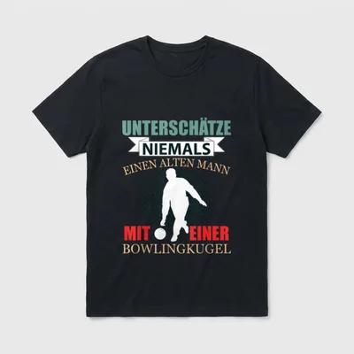 Bowling Rentner Lustig Bowlen T-Shirt – Bowler-Silhouette mit Spruch über einen alten Mann – Klassisches T-Shirt in Schwarz