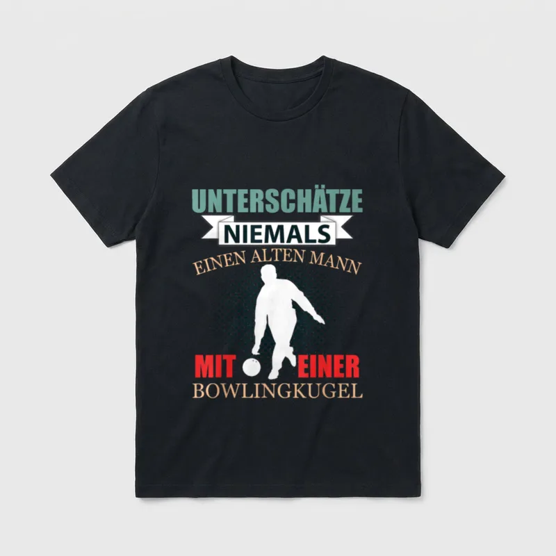 Bowling Rentner Lustig Bowlen T-Shirt – Bowler-Silhouette mit Spruch über einen alten Mann – Klassisches T-Shirt in Schwarz