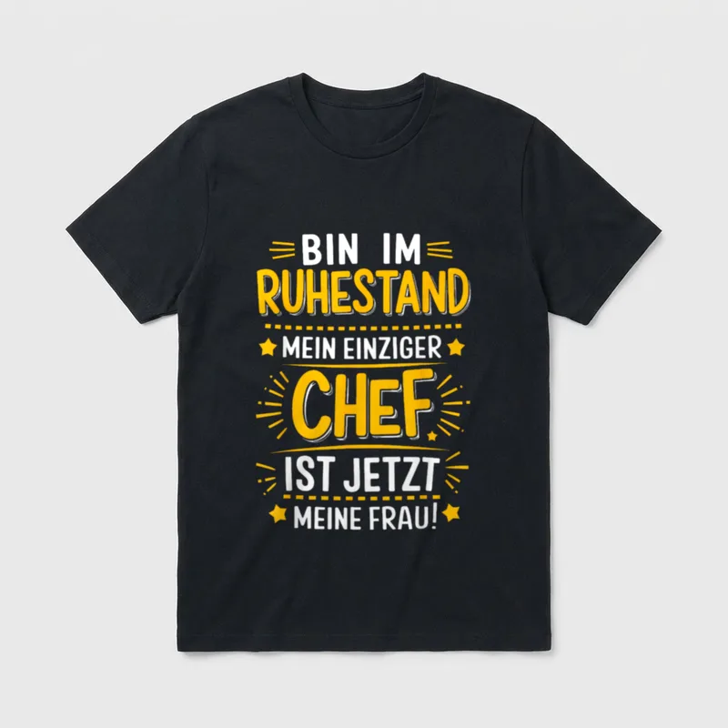 Rentner Ehefrau Chef T-Shirt – Typografie-Rufzug zum Ruhestand mit Stern-Dekoration – Klassisches T-Shirt in Schwarz