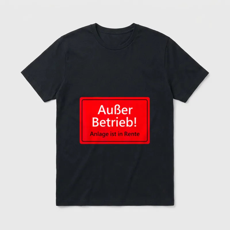 Rente 2020 Rentner Ruhestand T-Shirt – Rotes Schild „Außer Betrieb! Anlage ist in Rente“ – Klassisches T-Shirt in Schwarz