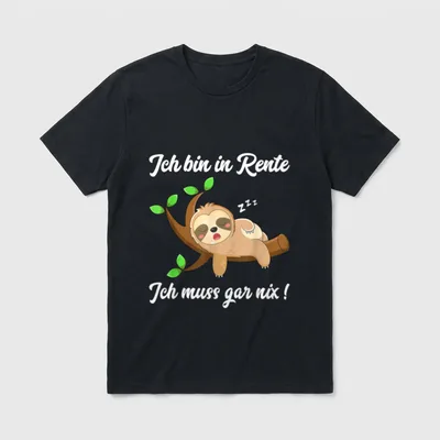 Ruhestand Rentner Spruch T-Shirt – Schlafendes Faultier am Ast, Spruch „Ich bin in Rente“ – Klassisches T-Shirt in Schwarz
