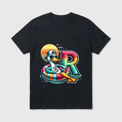 Rente 2026 R Ente T-Shirt – Ente mit Sonnenbrille im Schwimmring, Jahreszahl 2026, großes R – Klassisches T-Shirt in Schwarz