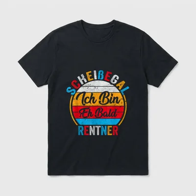 Ruhestand Scheißegal ich bin T-Shirt – Rundes Retro-Logo: Spruch über baldigen Ruhestand – Klassisches T-Shirt in Schwarz