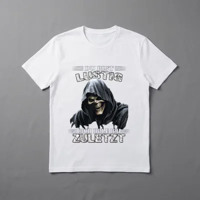 Du bist lustig Dich Hole T-Shirt – Grinsender Sensenmann mit Kapuze und Totenkopf – Klassisches T-Shirt in Schwarz