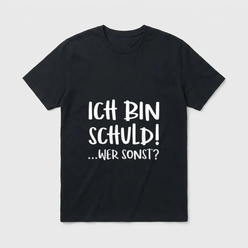 Ich bin Schuld immer T-Shirt – Schriftzug „Ich bin Schuld! ...Wer sonst?“ in Weiß – Klassisches T-Shirt in Schwarz
