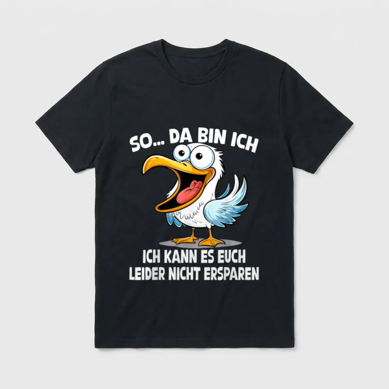 So Da Bin Ich... Möwe T-Shirt – Lachende Möwe mit Spruch „So... da bin ich“ – Klassisches T-Shirt in Schwarz