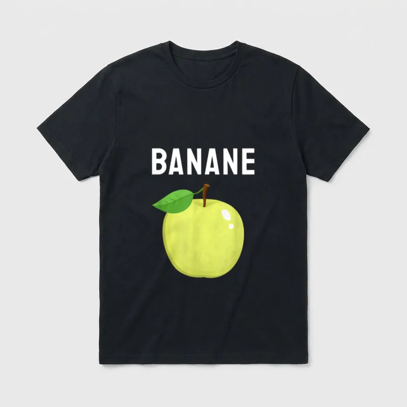 Lustiger Spruch Apfel Banane T-Shirt – Gezeichneter Apfel mit dem Schriftzug „Banane“ – Klassisches T-Shirt in Schwarz