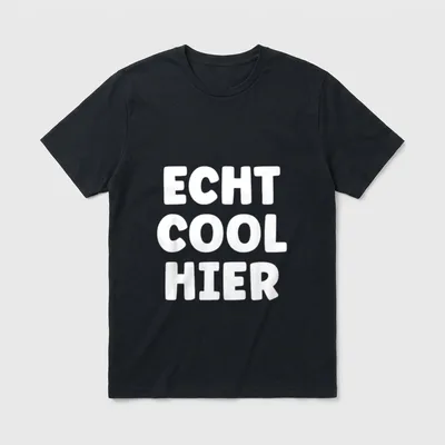 Will hier weg echt T-Shirt – Schriftzug „Echt cool hier“ in weißen Blockbuchstaben – Klassisches T-Shirt in Schwarz