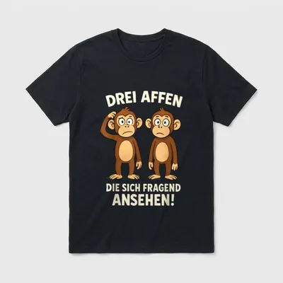 Drei Affen fragend T-Shirt – Zwei braune Affen starren sich fragend an mit Text – Klassisches T-Shirt in Schwarz