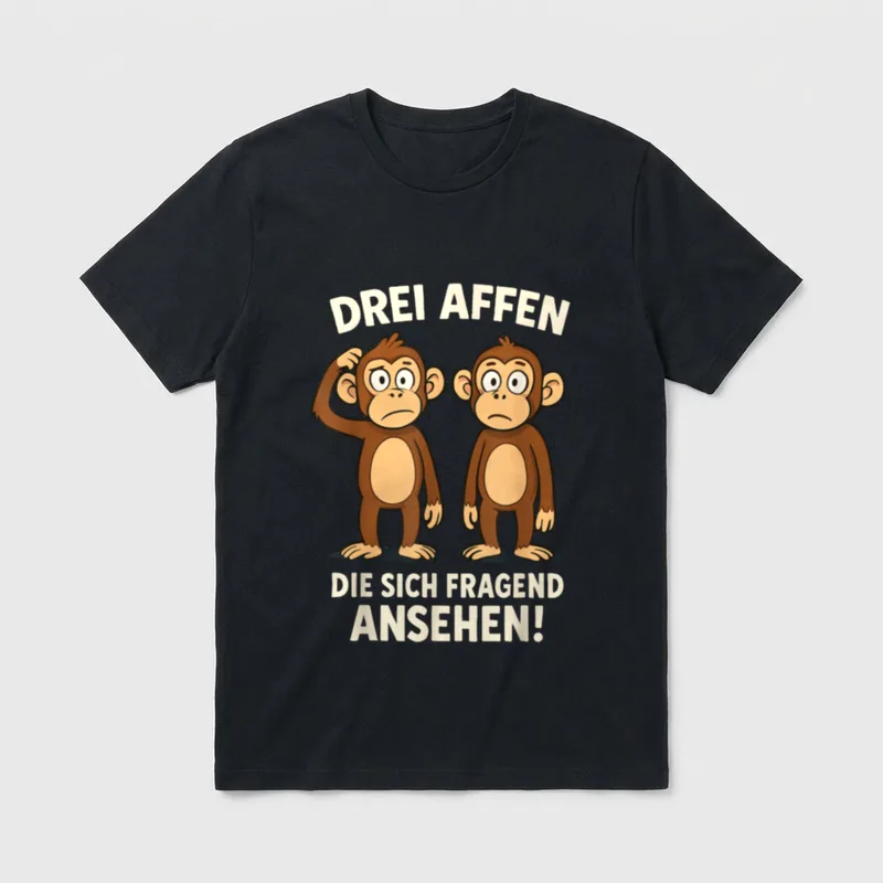 Drei Affen fragend T-Shirt – Zwei braune Affen starren sich fragend an mit Text – Klassisches T-Shirt in Schwarz