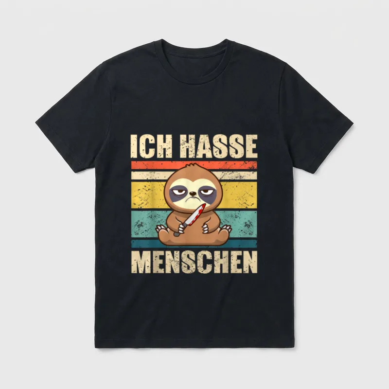 Ich hasse Menschen Faultier T-Shirt – Klassisches T-Shirt in Schwarz