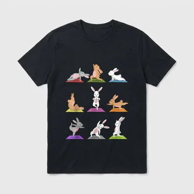 Sport Shirt Herren – Neun Hasen in Yoga-Posen auf bunten Matten – Klassisches T-Shirt in Schwarz
