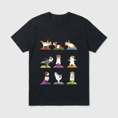Sport Shirt Bedruckt – Neun Meerschweinchen in Yoga-Posen auf bunten Matten – Klassisches T-Shirt in Schwarz