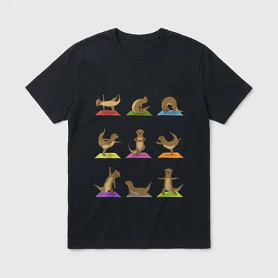 Otter Yoga Lustige Otter T-Shirt – Neun Fischotter in Yoga-Posen auf bunten Matten – Klassisches T-Shirt in Schwarz