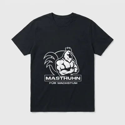 Markus Rühl Masthuhn T-Shirt – Muskulöser Hahn mit Schriftzug Masthuhn für Wachstum – Klassisches T-Shirt in Schwarz
