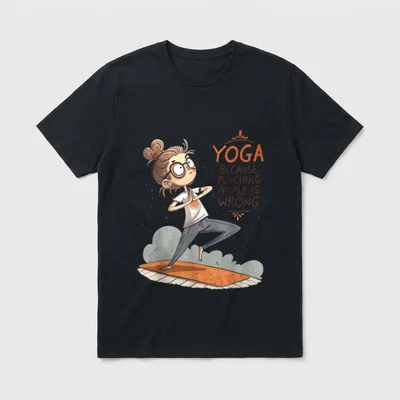 Yoga weil es falsch T-Shirt – Yogafigur im Baum-Stand mit Spruch gegen Schläge – Klassisches T-Shirt in Schwarz