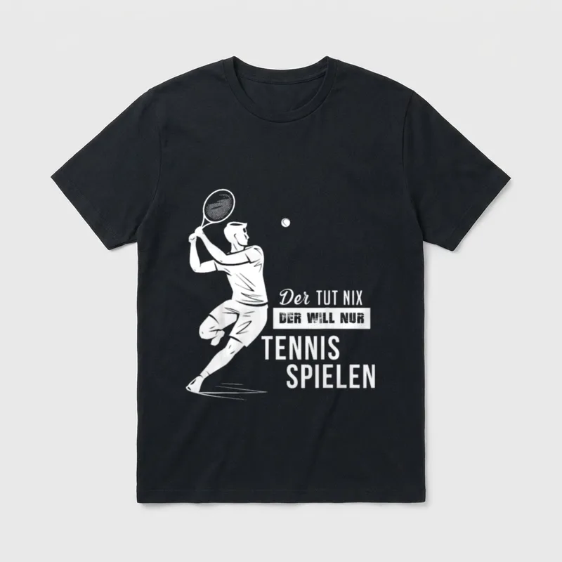 Cooles Tennis Der Tut T-Shirt – Tennisspieler mit Schläger und Spruch „Der tut nix“ – Klassisches T-Shirt in Schwarz