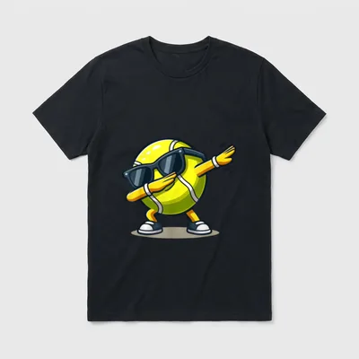 Dabbing Tennis Ball Lustig T-Shirt – Tennisball mit Sonnenbrille in Dab-Pose, Comic-Stil – Klassisches T-Shirt in Schwarz