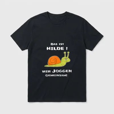 Joggen Sport Laufen Joggen T-Shirt – Schnecke Hilde mit Spruch „Wir joggen gemeinsam!“ – Klassisches T-Shirt in Schwarz