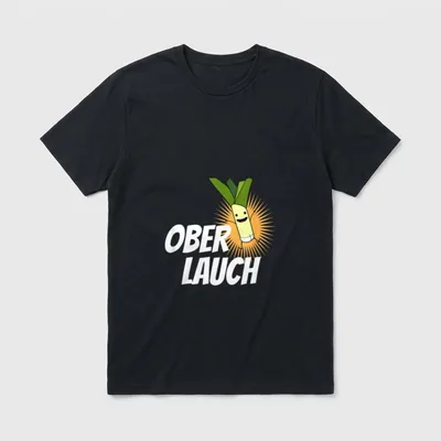 Ober Lauch Witzig & T-Shirt – Tanzender Lauch mit Schriftzug „Ober Lauch“ vor Strahlenkranz – Klassisches T-Shirt in Schwarz
