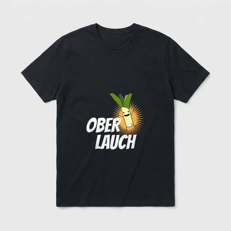 Ober Lauch Witzig & T-Shirt – Tanzender Lauch mit Schriftzug „Ober Lauch“ vor Strahlenkranz – Klassisches T-Shirt in Schwarz