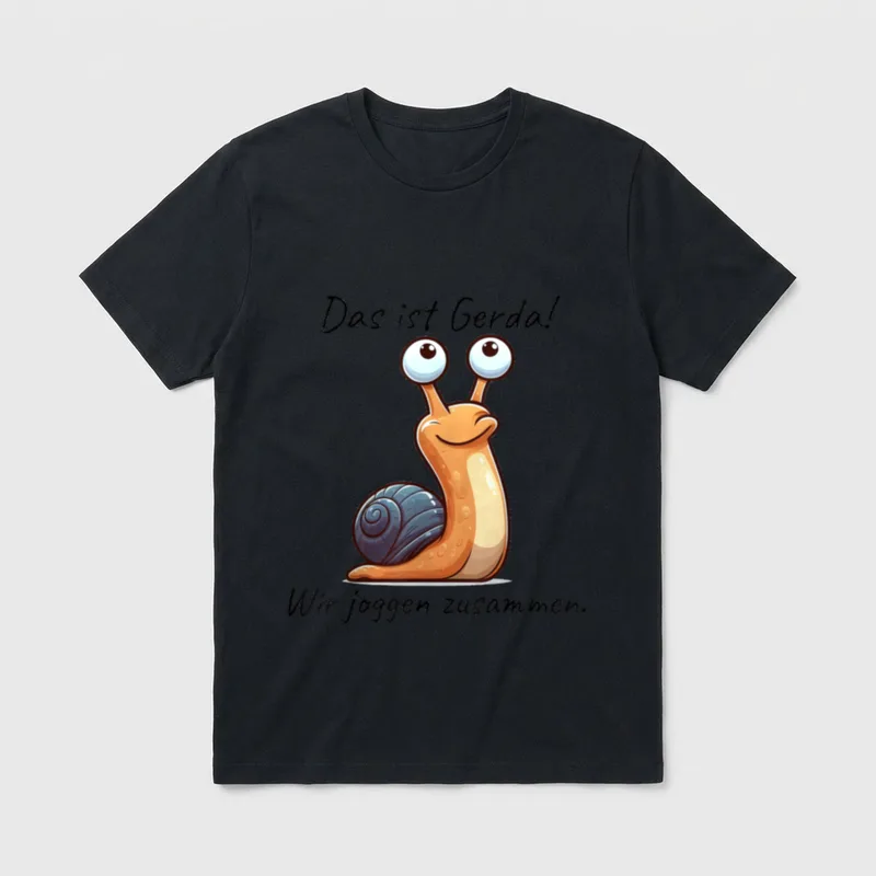 Sport Shirt weiß – Schnecke Gerda mit Spruch „Wir joggen zusammen.“ – Klassisches T-Shirt in Schwarz