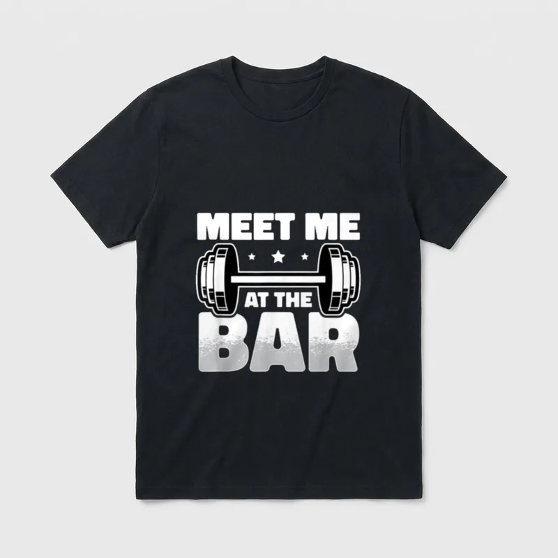 Lustiges Workout Gym Lover T-Shirt – Hantel mit Sternen, Schriftzug MEET ME AT THE BAR – Klassisches T-Shirt in Schwarz
