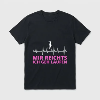 Mir Reichts Ich Geh Sport & Fitness T-Shirt – Läuferin auf Herzschlaglinie, Spruch in Pink – Klassisches T-Shirt in Schwarz