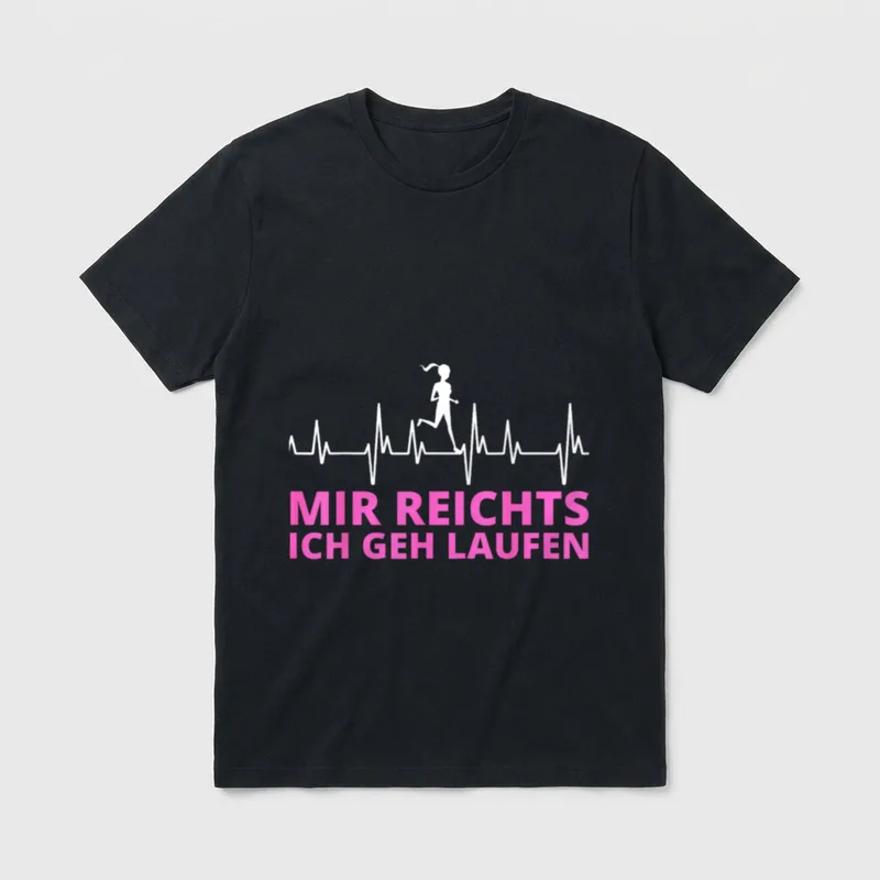 Mir Reichts Ich Geh Sport & Fitness T-Shirt – Läuferin auf Herzschlaglinie, Spruch in Pink – Klassisches T-Shirt in Schwarz