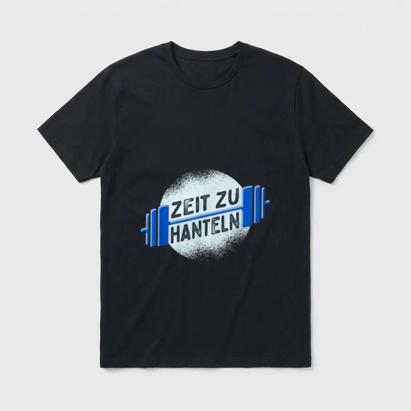 Zeit Zu Hanteln Lustiges T-Shirt – Hantelstange mit Schriftzug „Zeit Zu Hanteln“ – Klassisches T-Shirt in Schwarz