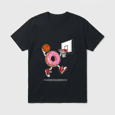 Donut Dunking Basketball Lustiges T-Shirt – Donut mit Streuseln dunkt Basketball über Korb – Klassisches T-Shirt in Schwarz