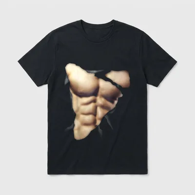 muskeln six pack sport T-Shirt – Fotorealistischer Oberkörper mit Sixpack als Aufdruck – Klassisches T-Shirt in Schwarz