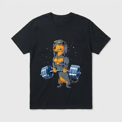 Fitness Shirt Men – Muskulöser Dackel stemmt Langhantel beim Kreuzheben – Klassisches T-Shirt in Schwarz