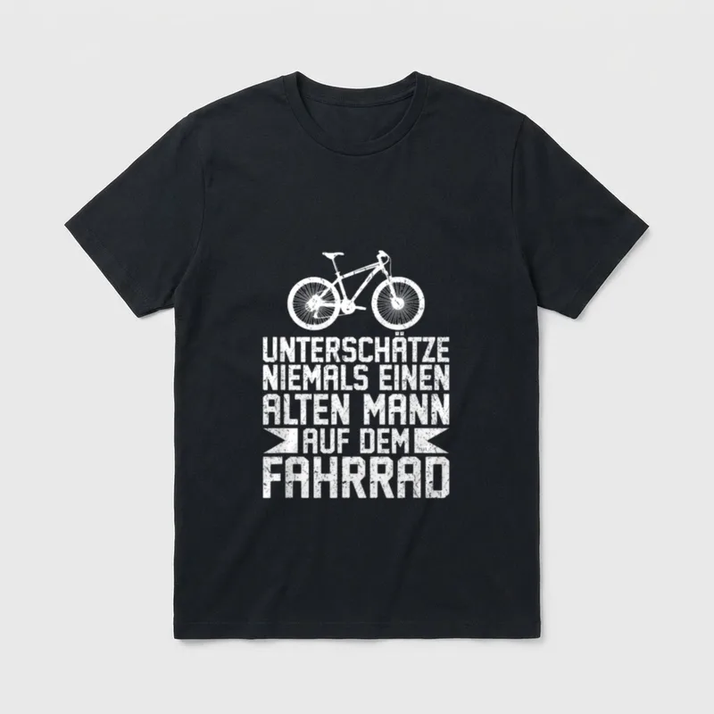 Rad Radsport Lustiges T-Shirt – Fahrrad-Umriss mit Spruch über alten Mann auf dem Rad – Klassisches T-Shirt in Schwarz