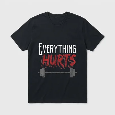 Fitness Instructor Shirt – Schriftzug „Everything Hurts“ über einer Langhantel – Klassisches T-Shirt in Schwarz