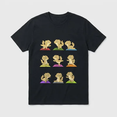 Bartagame Yoga Lustiges Yoga T-Shirt – Neun Bartagamen in Yogaposen auf bunten Matten – Klassisches T-Shirt in Schwarz