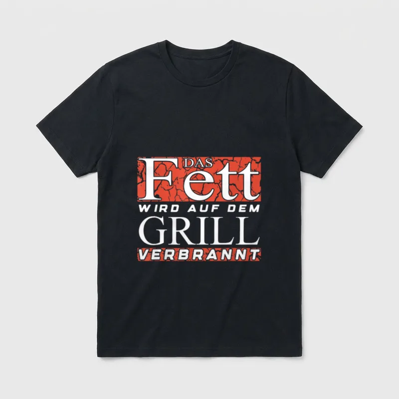 Grillen & Sport lustige T-Shirt – Spruch „Das Fett wird auf dem Grill verbrannt“ – Klassisches T-Shirt in Schwarz