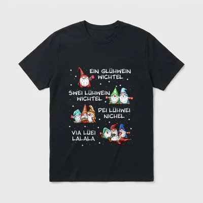 Weihnachten T-Shirt Herren – Vier Wichtel zählen Glühwein, Schrift wird zunehmend verwaschen – Klassisches T-Shirt in Schwarz