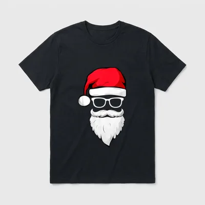 T-Shirt Sprüche Weihnachten – Weihnachtsmann-Gesicht mit roter Mütze, Brille und weißem Bart – Klassisches T-Shirt in Schwarz