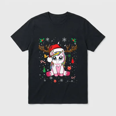 Weihnachts Einhorn Rentier Lustiges T-Shirt – Klassisches T-Shirt in Schwarz