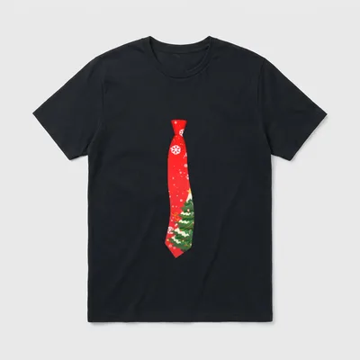 Shirt Weihnachten Jungs – Rote Krawatte mit Schneeflocken und Weihnachtsbaum – Klassisches T-Shirt in Schwarz