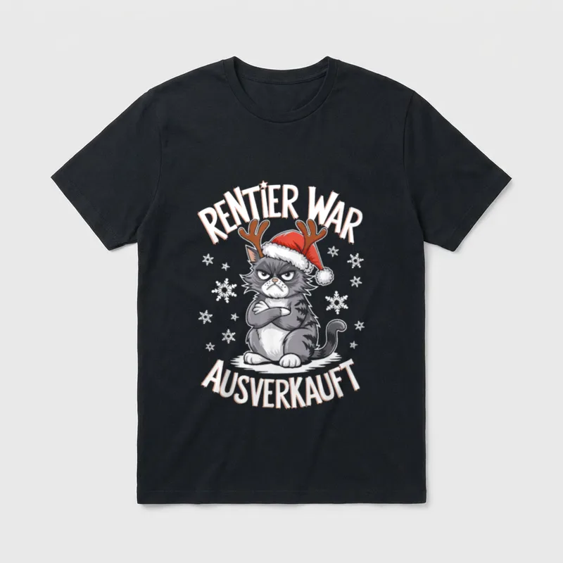 Lustiges Weihnachten Katze Rentier T-Shirt – Klassisches T-Shirt in Schwarz