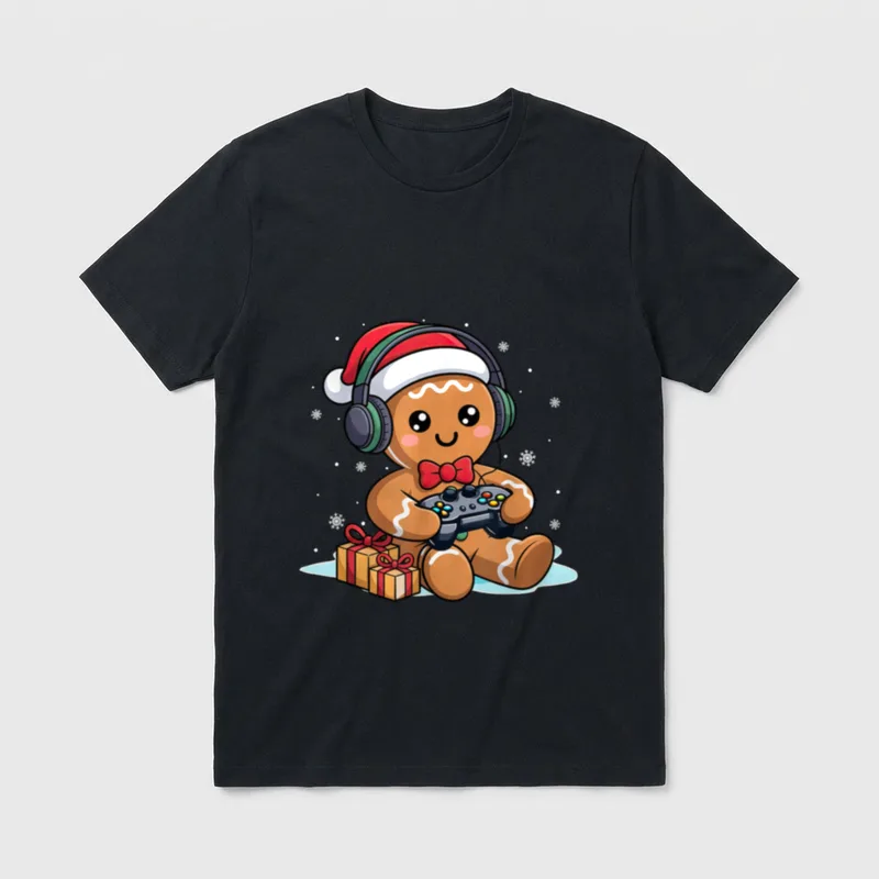 Lustiger Weihnachts-Gamer-Lebkuchen-Xmas Gaming T-Shirt – Klassisches T-Shirt in Schwarz