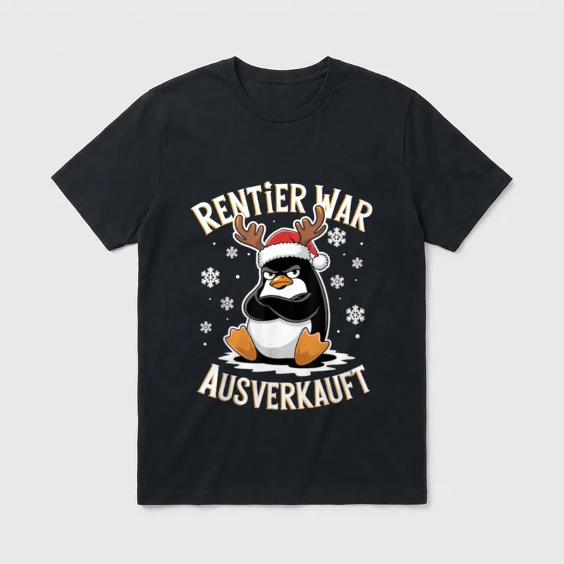 Lustiges Weihnachten Pinguin Rentier T-Shirt – Klassisches T-Shirt in Schwarz